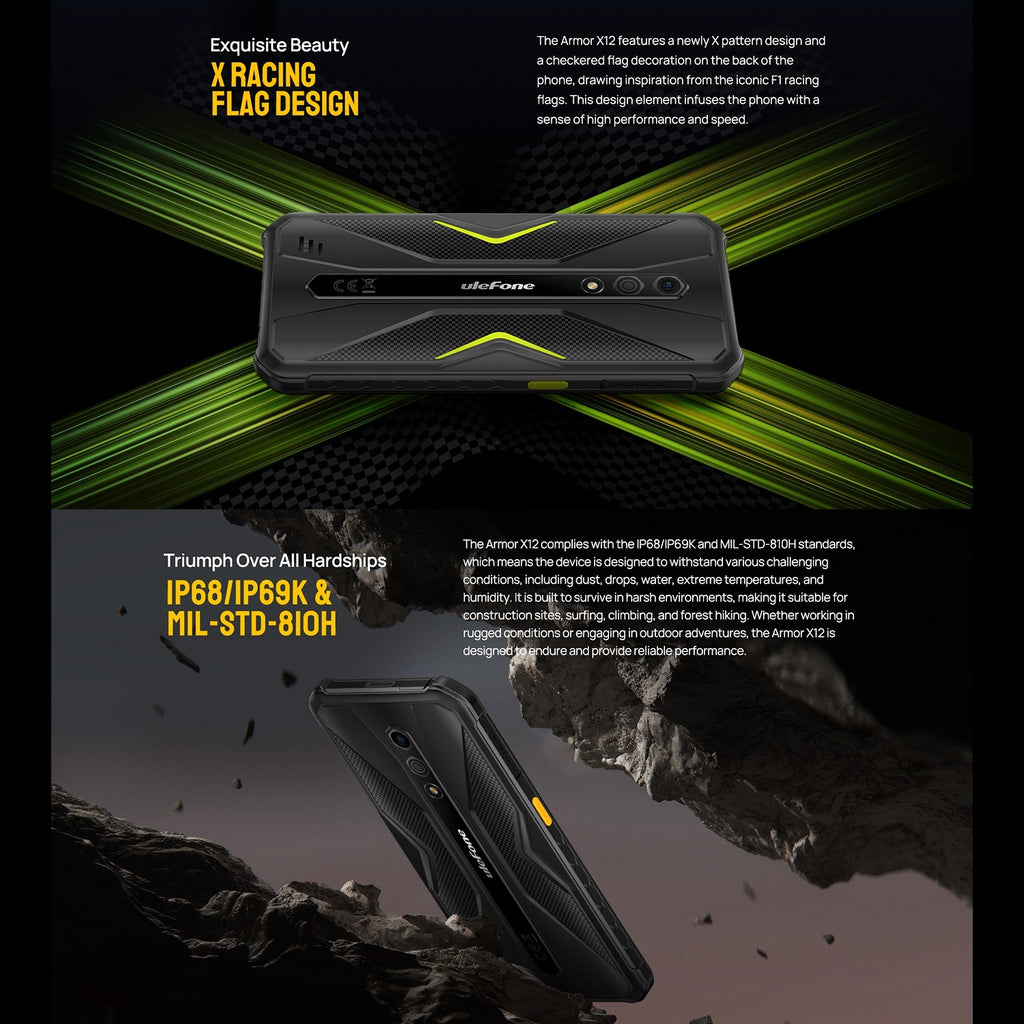 Ulefone Armor X12, 3GB+32GB, Rugged Phone, Face Unlock, 5.45 inch Android 13 Go MediaTek Helio A22 Quad Core, Network: 4G, NFC(Less Green)