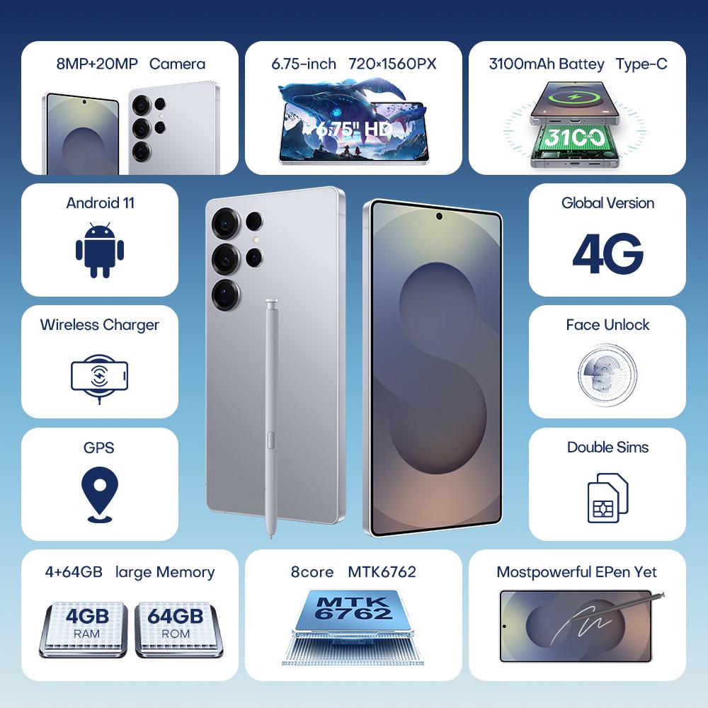 F102 / S25 Ultra, 4GB+64GB, 6.75 inch Android 11 MTK6762 Octa Core, Network: 4G, Dual SIM, Support Wireless Charging, Plug:UK Plug(Titanium Grey)