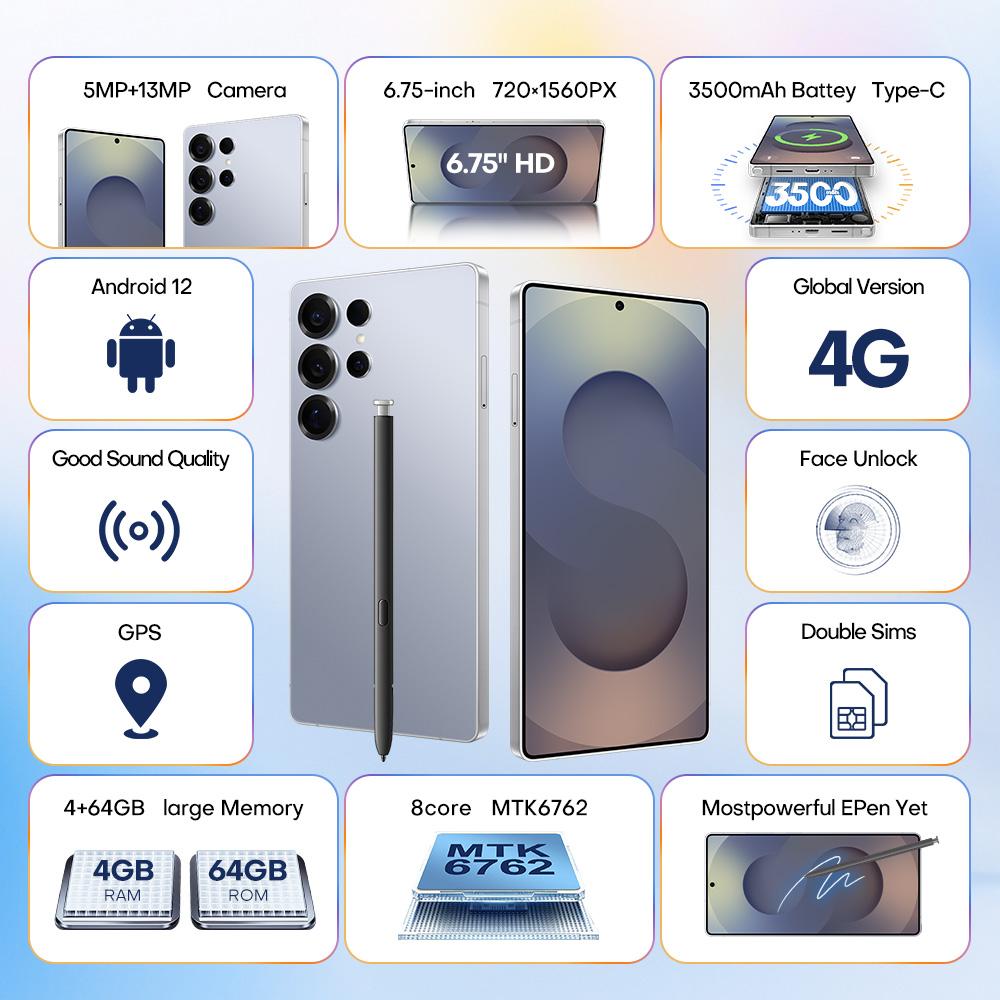 S25 Ultra / Q25, 4GB+64GB, 6.75 inch Android 12 MTK6762 Octa Core, Network: 4G, Dual SIM, with Stylus Pen, Plug:US Plug(Titanium White Sliver)