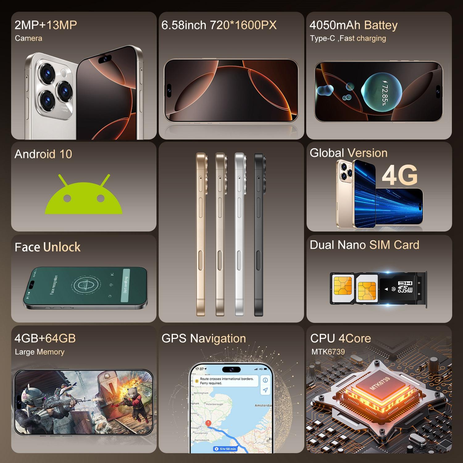 A16 Max / PDA89, 4GB+64GB, 6.58 inch Android 10 MTK6739 Quad Core, Network: 4G, Dual SIM, Plug:AU Plug(White)