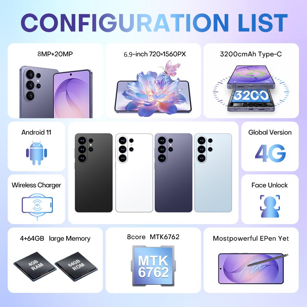 S26 Ultra / F112A, 4GB+64GB, 6.9 inch Android 11 MTK6762 Octa Core, Network: 4G, Dual SIM, Plug:UK Plug(Titanium Blue)