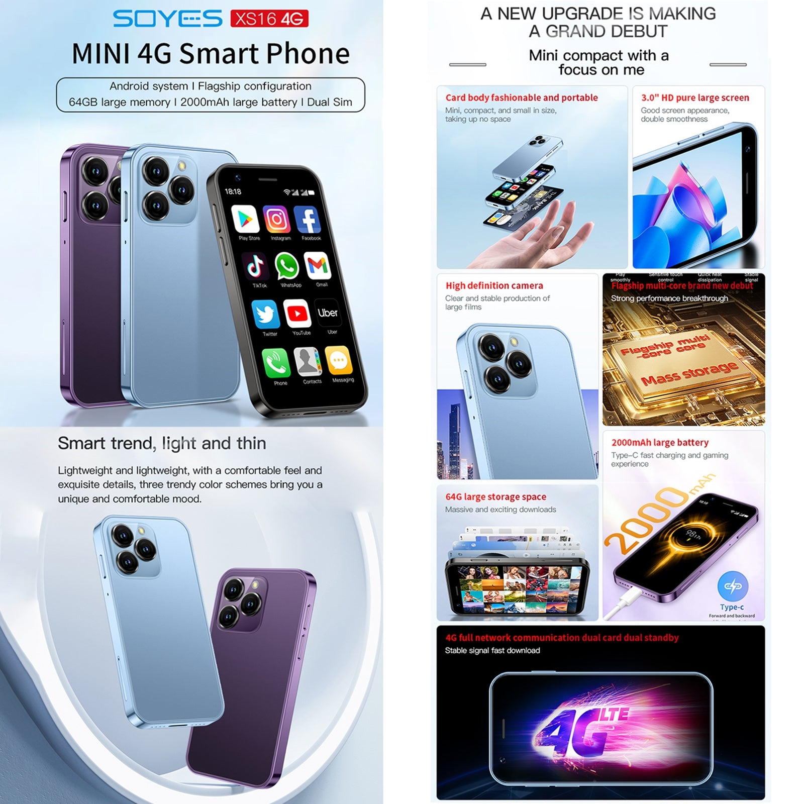 SOYES XS16, 3GB+64GB, 3.0 inch Android 10.0 MTK6737 Quad Core, Bluetooth, WiFi, Network: 4G, Dual SIM, Support Google Play Store (Black)