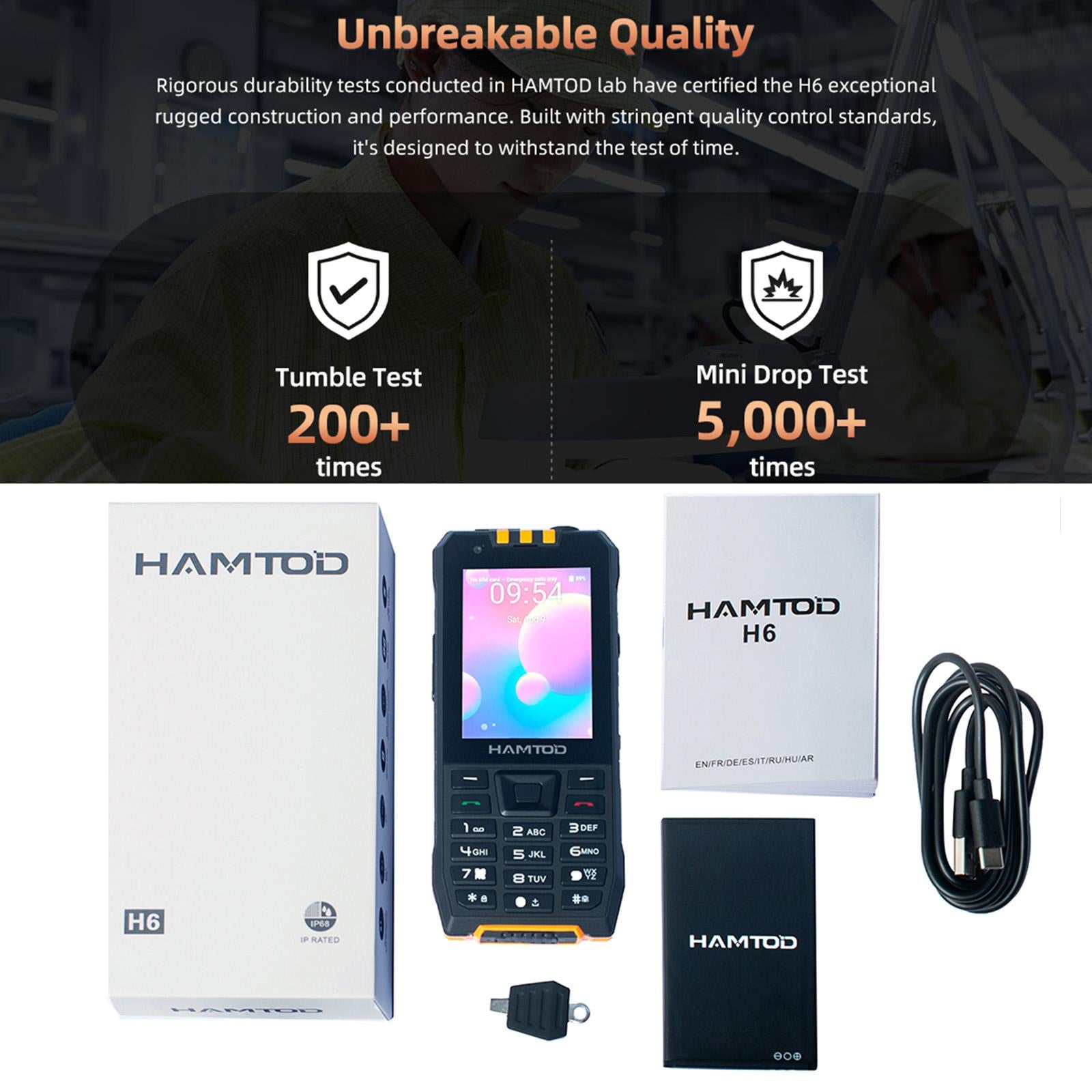 HAMTOD H6 Rugged Phone, 3GB+32GB, 2.83 inch Android 11 UNISOC SC9832E Quad-core, Network: 4G, Support VoLTE, SOS, Google, Whatsapp, Twitter, Facebook, FM (Orange)