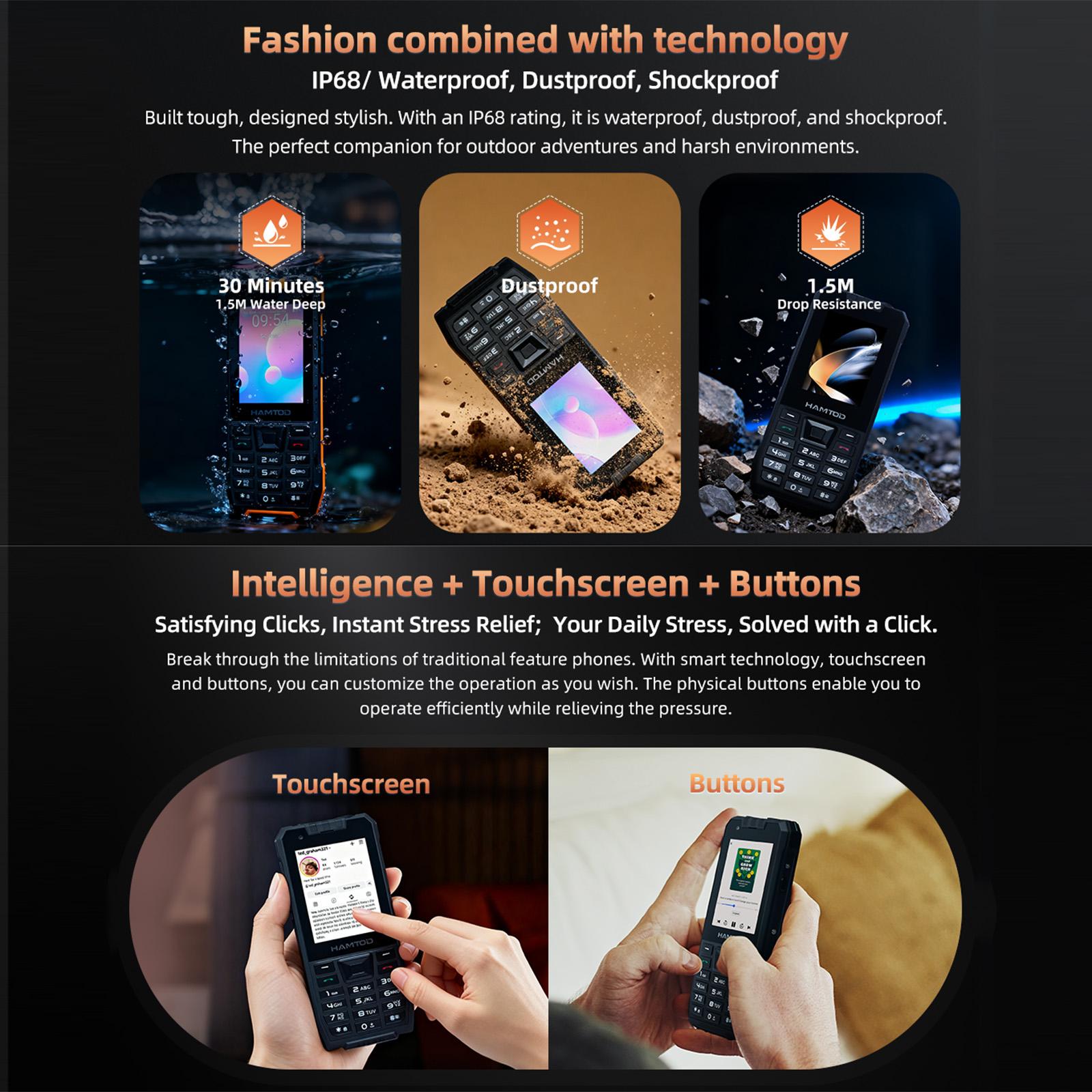 HAMTOD H6 Rugged Phone, 3GB+32GB, 2.83 inch Android 11 UNISOC SC9832E Quad-core, Network: 4G, Support VoLTE, SOS, Google, Whatsapp, Twitter, Facebook, FM (Orange)