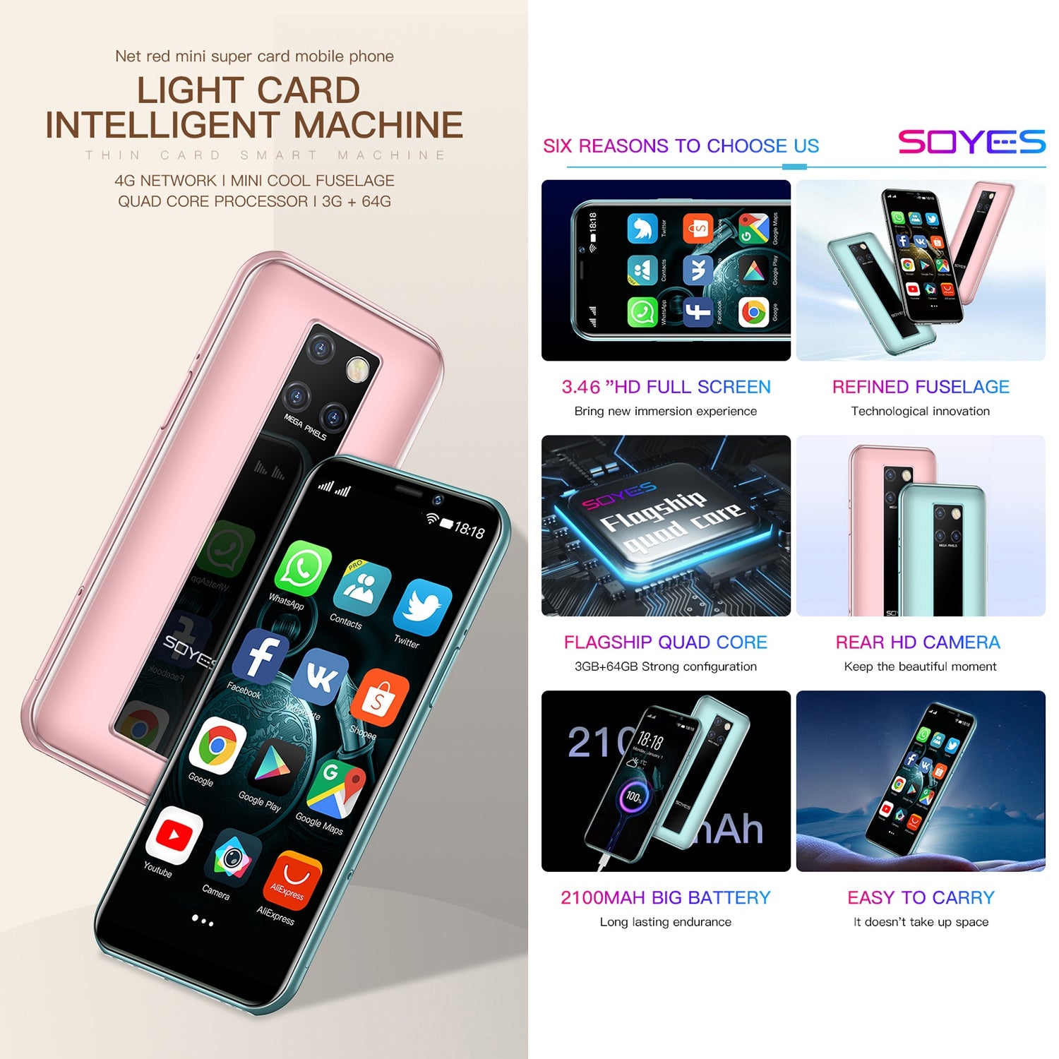 SOYES S10H, 3GB+64GB, Face Identification, 3.46 inch Android 9.0 MTK6739CW Quad Core up to 1.28GHz, Dual SIM, Bluetooth, WiFi, GPS, Network: 4G(Emerald)