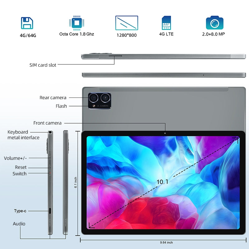 G16 4G Phone Call Tablet PC, 10.1 inch, 4GB+64GB, Android 8.0 MTK6750 Octa Core 1.8GHz, Dual SIM, Support GPS, OTG, WiFi, BT (Sky Blue)