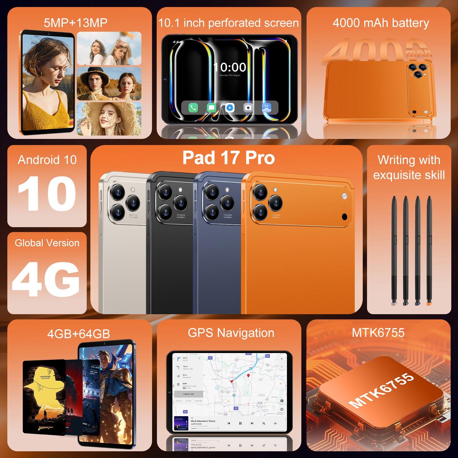Pab 17 Pro 10.1 inch 4G LTE Tablet PC, 4GB+64GB, Android 10 MTK6755 Octa Core, UK Plug (Orange)