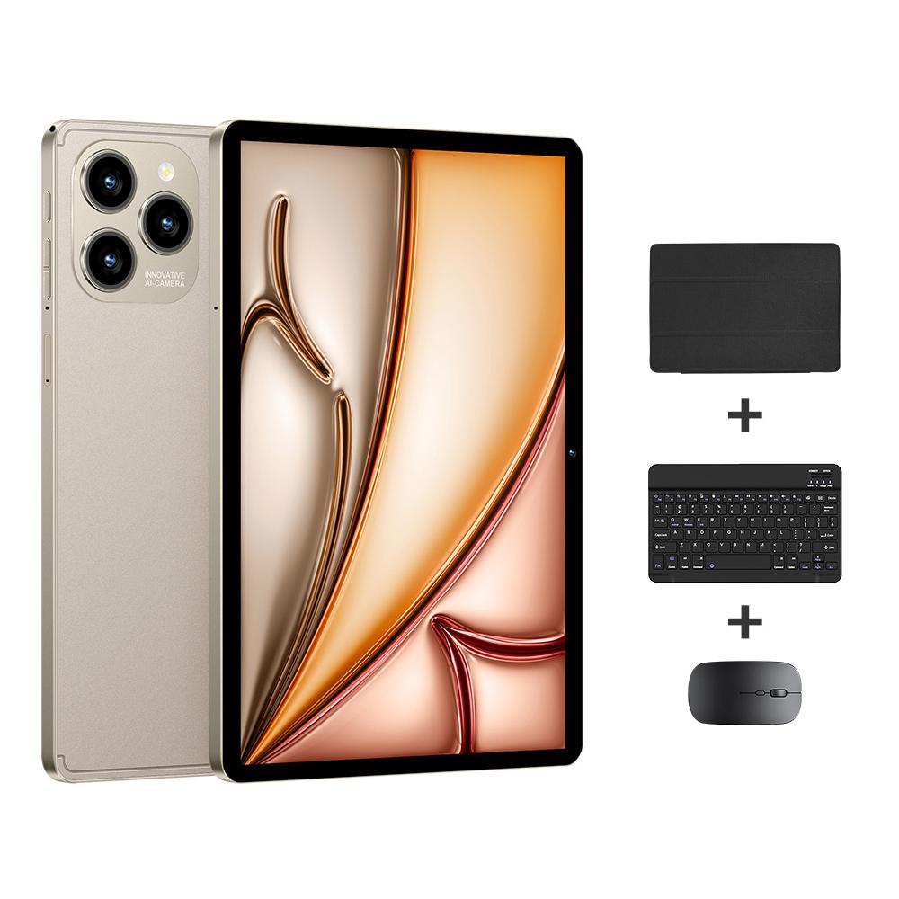 Pad 8 Pro 10.1 inch 4G LTE Tablet PC Combo Set, 4GB+32GB, Android 10 MT6755 Octa Core, with Keyboard / Mouse / Leather Case, EU Plug (Gold)